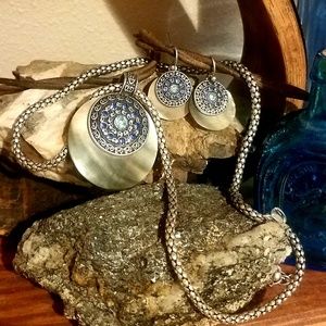 Set! Abalone Pendant Earrings Chain Western